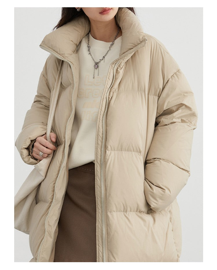 CHIC VEN Women Down Coats Loose Thick Stand-up Collar New Long Thick Down Jacket 80 White Duck Down Female Outerwear Winter 2024