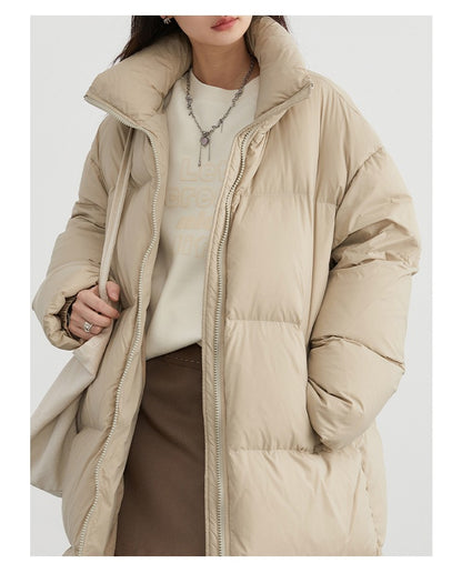 CHIC VEN Women Down Coats Loose Thick Stand-up Collar New Long Thick Down Jacket 80 White Duck Down Female Outerwear Winter 2024