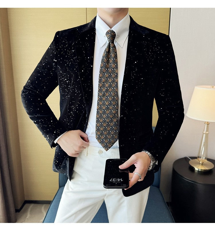 Luxury Velvet Bronzing Suit Jackets Men High Quality Slim Fit Business Elegant Blazer Coat Homme Formal Social Prom Tuxedo 4XL-M
