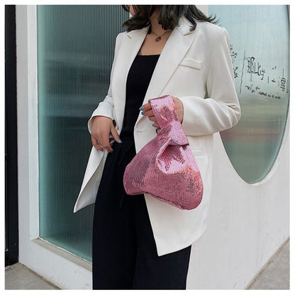 Ladies Trendy Fashion Reversible Sequin Evening Clutch Purse Women Girls Small Glitter Wrist Knot Bag