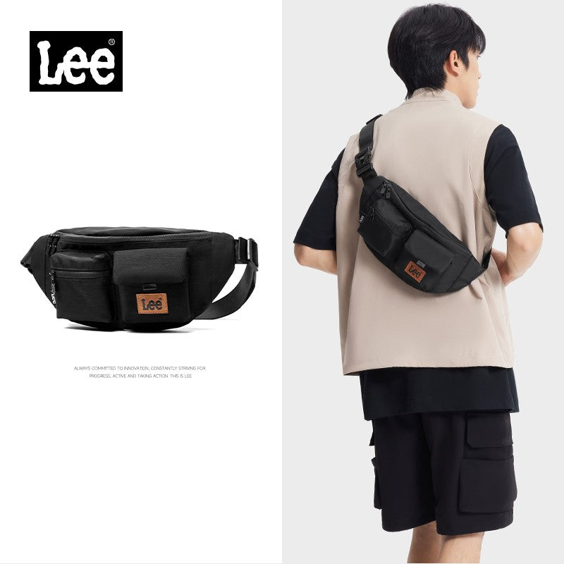 LEE Original Black Fashion Fanny Pack Women Men Korea Style Waterproof Nylon Crossbody Chest Bag Sport Phone Shoulder Waist Bag