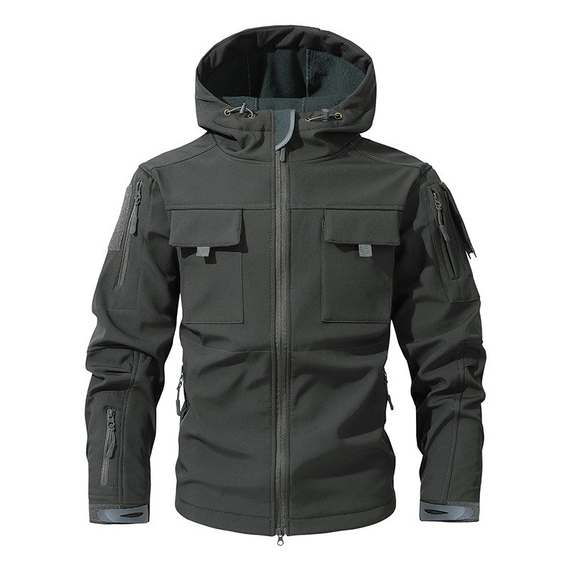 Men's Silent Soft Shell Camouflage Tactical Jacket Waterproof Warm Fleece Hunting Jackets Outdoor Hiking Fishing Hooded Coat
