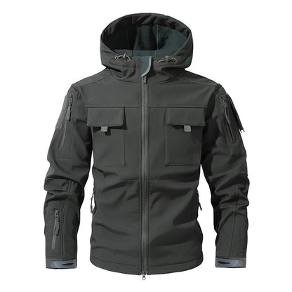 Men's Silent Soft Shell Camouflage Tactical Jacket Waterproof Warm Fleece Hunting Jackets Outdoor Hiking Fishing Hooded Coat