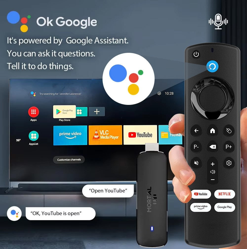 Versão Global Android14 TV Stick Home Theater Allwinner H313 Mortal Q8 Suporte 4K@60fps Wifi6 Bluetooth Controle Remoto por Voz TV Ao Vivo
