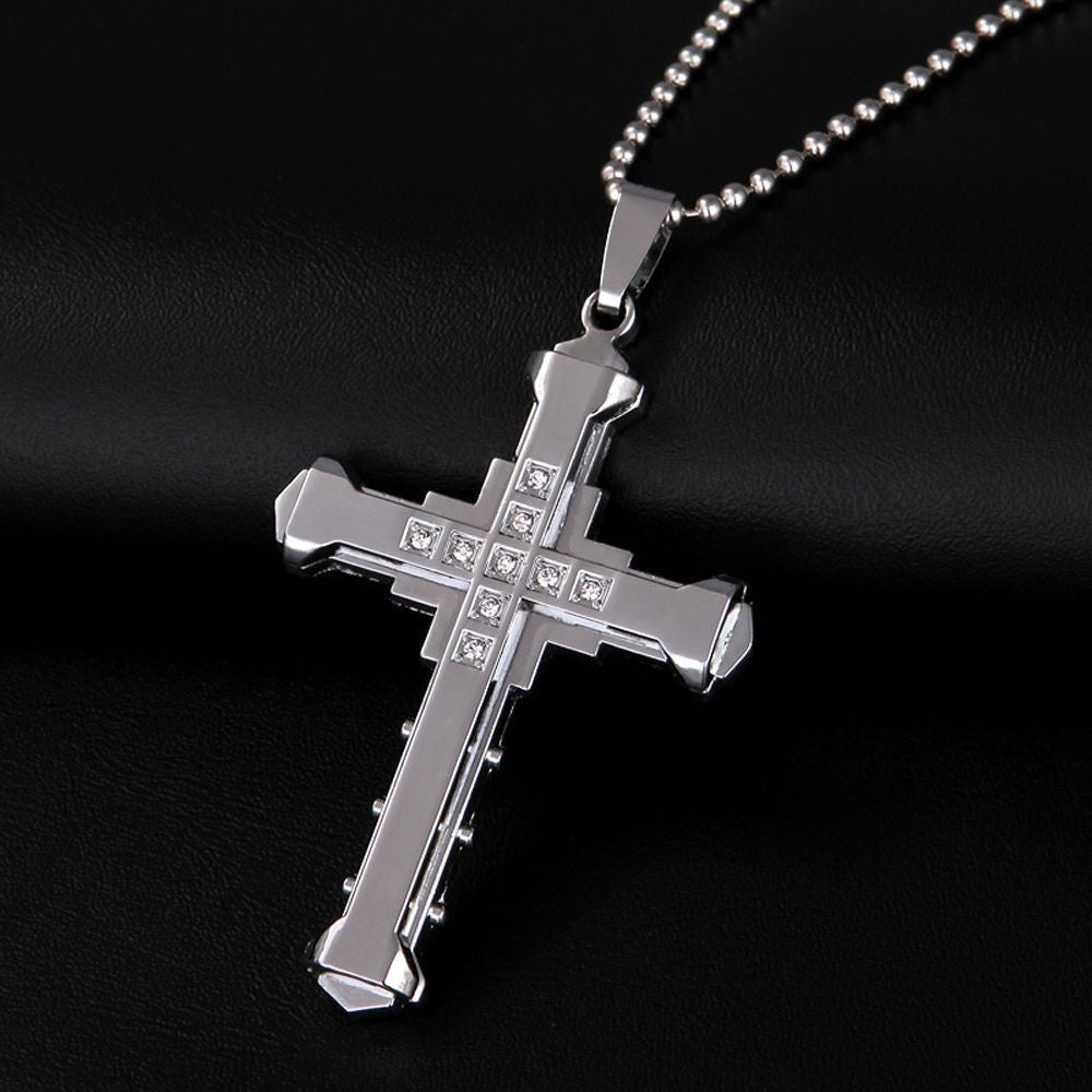 SUMENG 2025 Novo Colar Masculino de Aço Inoxidável com Pingente de Cruz de Cristal Jesus nas Cores Dourado/Preto/Azul e Zircônia