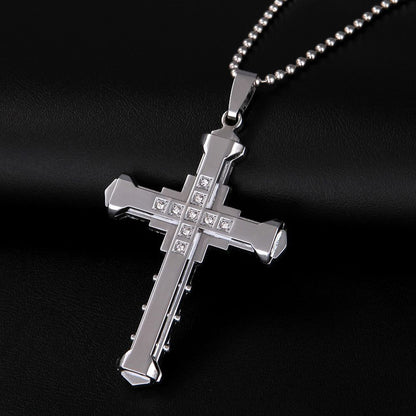 SUMENG 2025 Novo Colar Masculino de Aço Inoxidável com Pingente de Cruz de Cristal Jesus nas Cores Dourado/Preto/Azul e Zircônia
