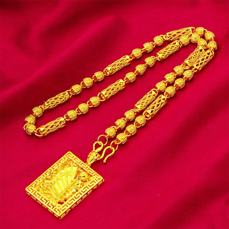 Men Smooth Sailing Necklace 24K Gold AU999 - Smooth sailboat edges, fine links, comfortable skin-friendly wear