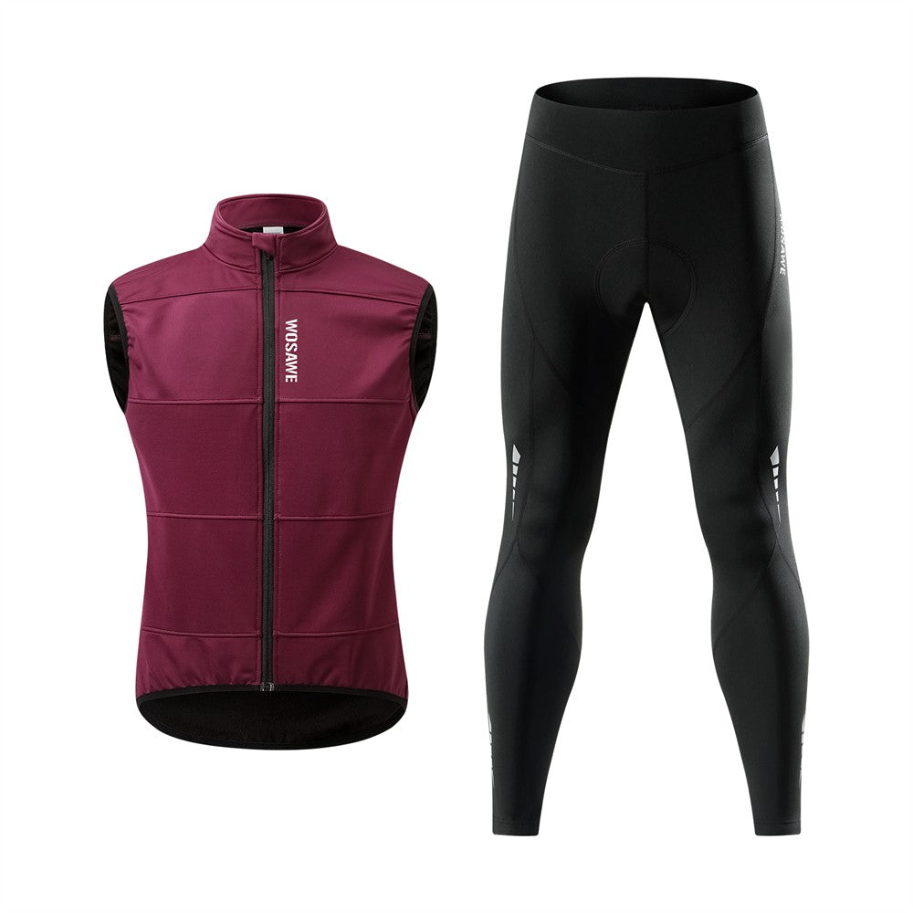 WOSAWE Cycling Jersey Set Winter Spring Vest Pants Sleeveless MTB Bicycle Clothing Warm Bike Jackets Thermal Fleece Suit
