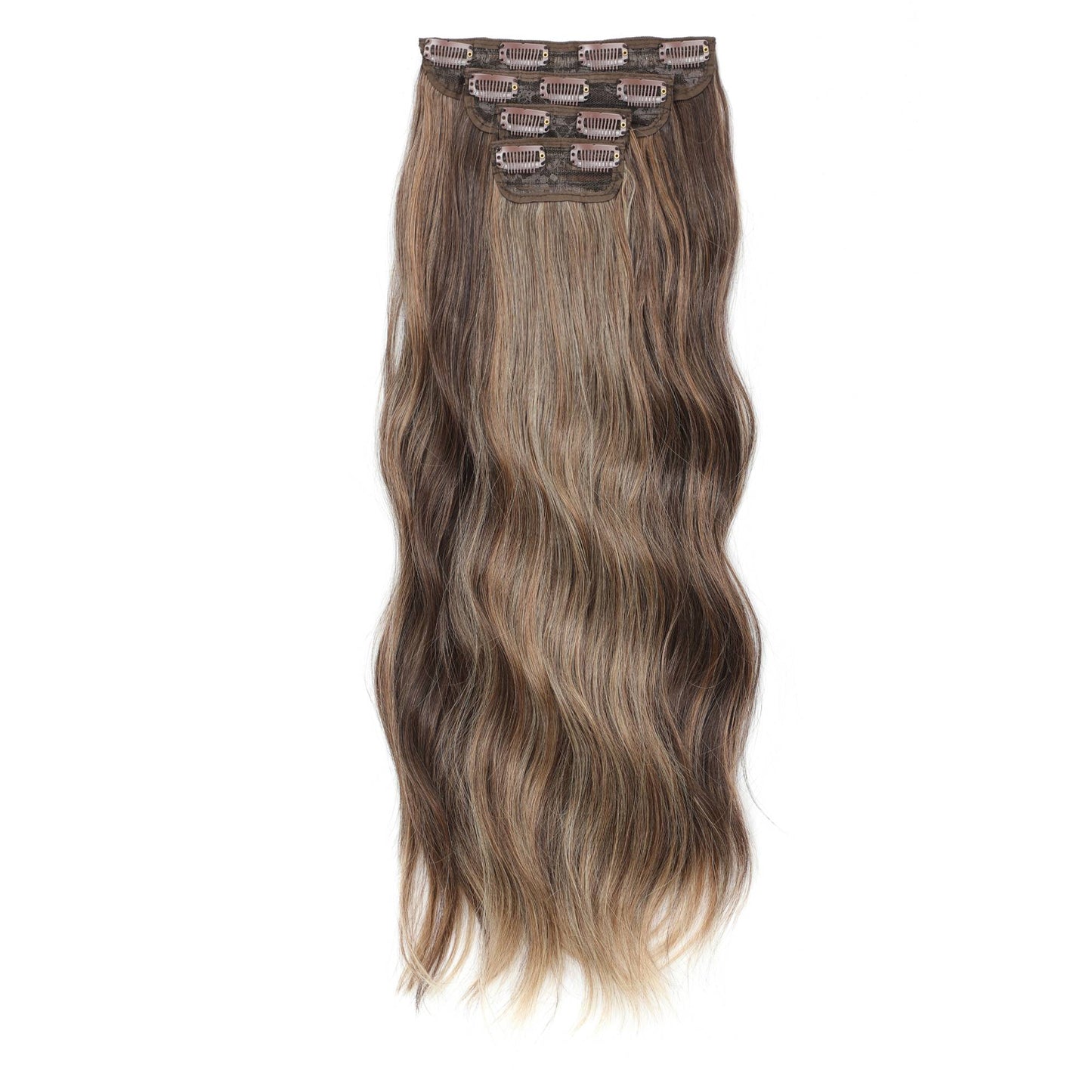 Apliques de cabelo sintéticos ondulados loiros 27/613 de 61 cm (24 polegadas) com presilhas brancas, 4 peças/lote, 220g, fibra resistente ao calor