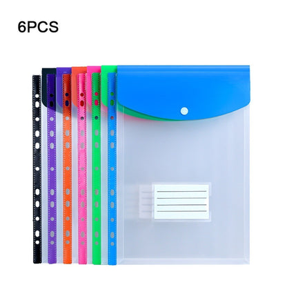 6 pcs Colorful Plastic Binder Folders Clear A4 Binder Pocket Snap Closure 11 Holes Punched Pockets Home Office