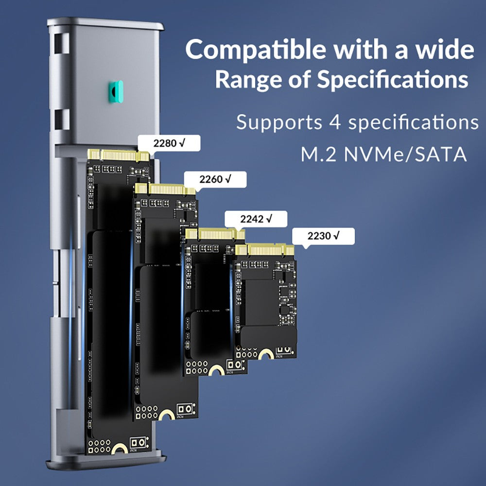 PHIXERO M.2 NVMe SATA SSD Enclosure Duplo Protocolo NVMe para Adaptador USB 10Gbps USB 3.1 Gen2 USB C Case Externo Liga de Alumínio