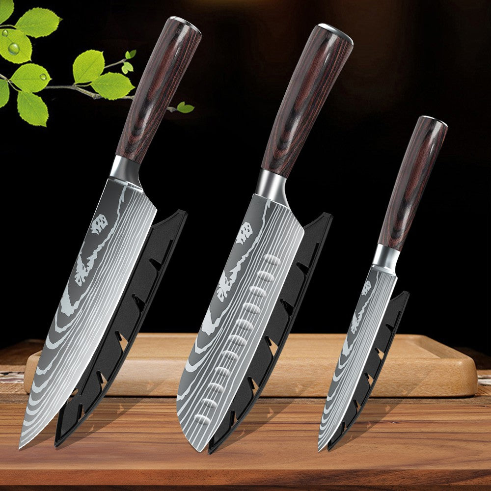 ZENG 3pcs Hot Sale Kitchen knife Stainless Steel 8inch Chef Knife,Santoku Knife, 6inch Utility Knife Kitchen Convenience Set