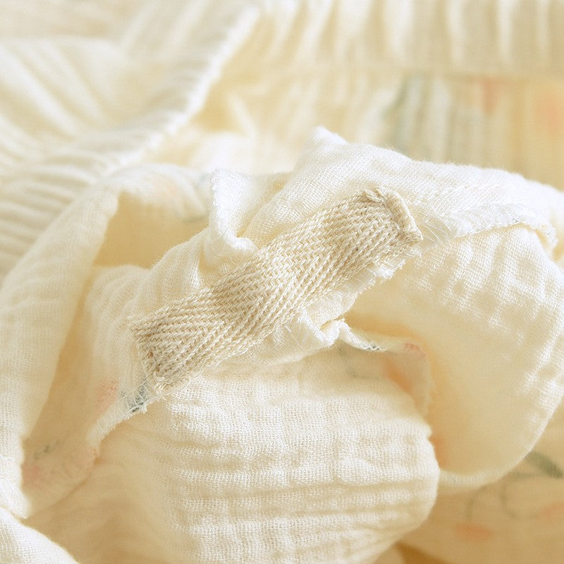 New summer women's cotton crepe three-piece short sleeve + shorts + trousers large size simple flower pajamas home service suit