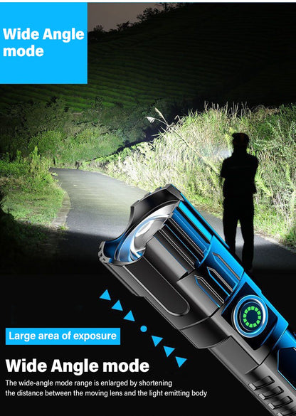 Portable Strong Light LED Flashlight Rechargeable Telescopic Zoom Torch Safety Emergency Light for Outdoor Camping Cycling Lamp