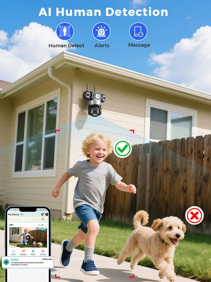 BESDER 12MP WiFi IP Camera PTZ Three Screens Outdoor CCTV Security Surveillance Camera Night Vision Monitor 3D Space iCSee App