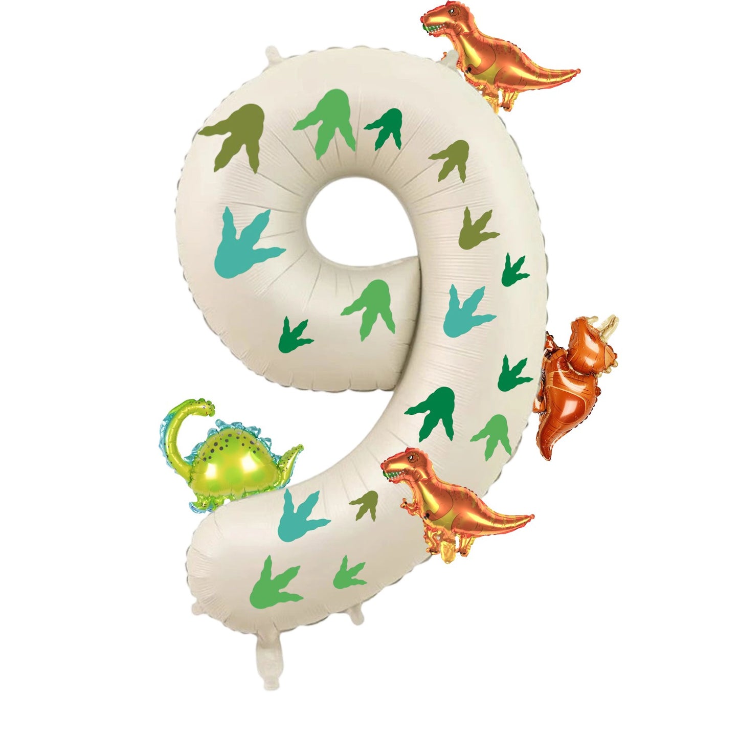 32 inch milky white aluminum foil digital balloon with 15pc dinosaur footprints and 4pc dinosaur balloons for birthday parties