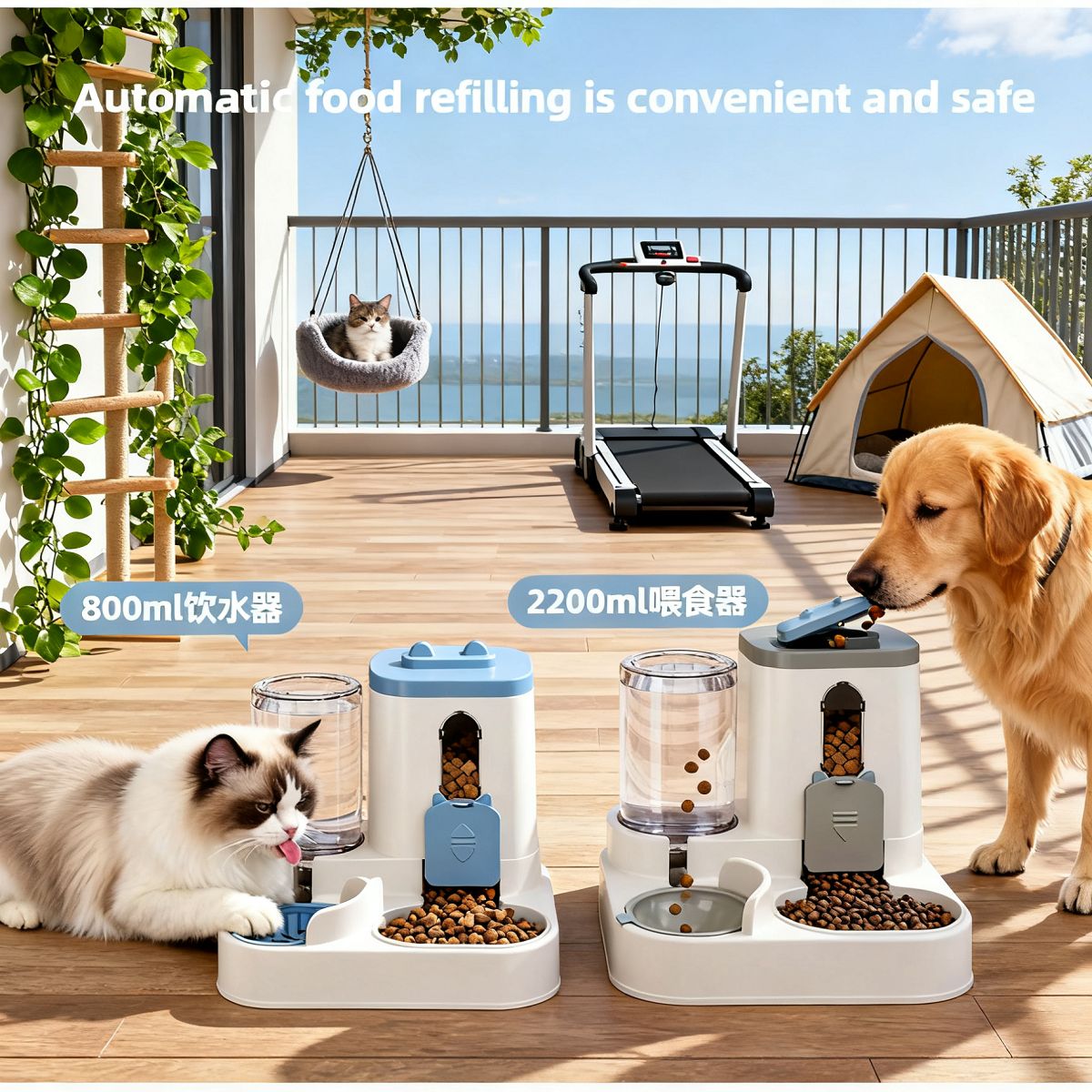 Conjunto Comedouro e Bebedouro Automático para Cães e Gatos: Design por Gravidade, À Prova de Vazamento, À Prova de Derrame, Antiderrapante, Fácil de Limpar, Tigela de Comida Embutida