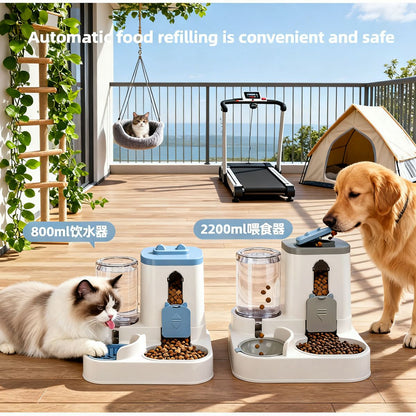 Conjunto Comedouro e Bebedouro Automático para Cães e Gatos: Design por Gravidade, À Prova de Vazamento, À Prova de Derrame, Antiderrapante, Fácil de Limpar, Tigela de Comida Embutida