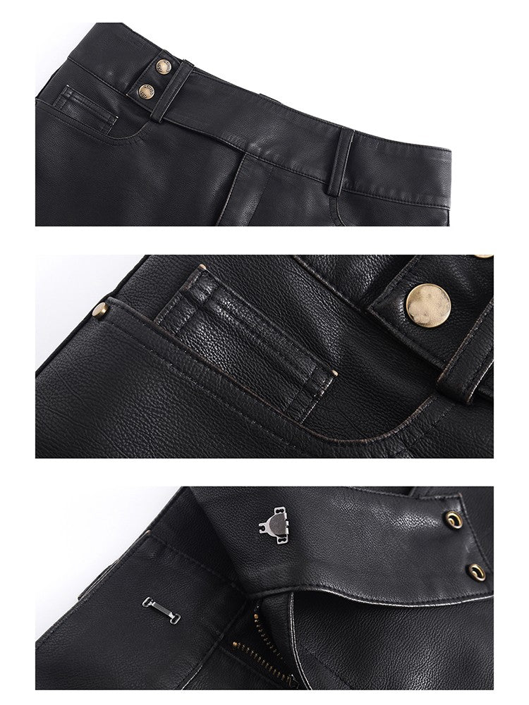 Lautaro Spring Summer Black Mini Skirt Women with Low Waist Short Distressed Pu Leather Skirts for Woman 2024  Gyaru Clothes