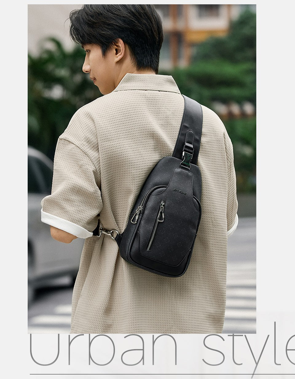 Septwolves Business Thin Printed Leather Crossbody Sling Bag Man Fashion Casual Travel Monogram Print Fabric iPad Shoulder Bag