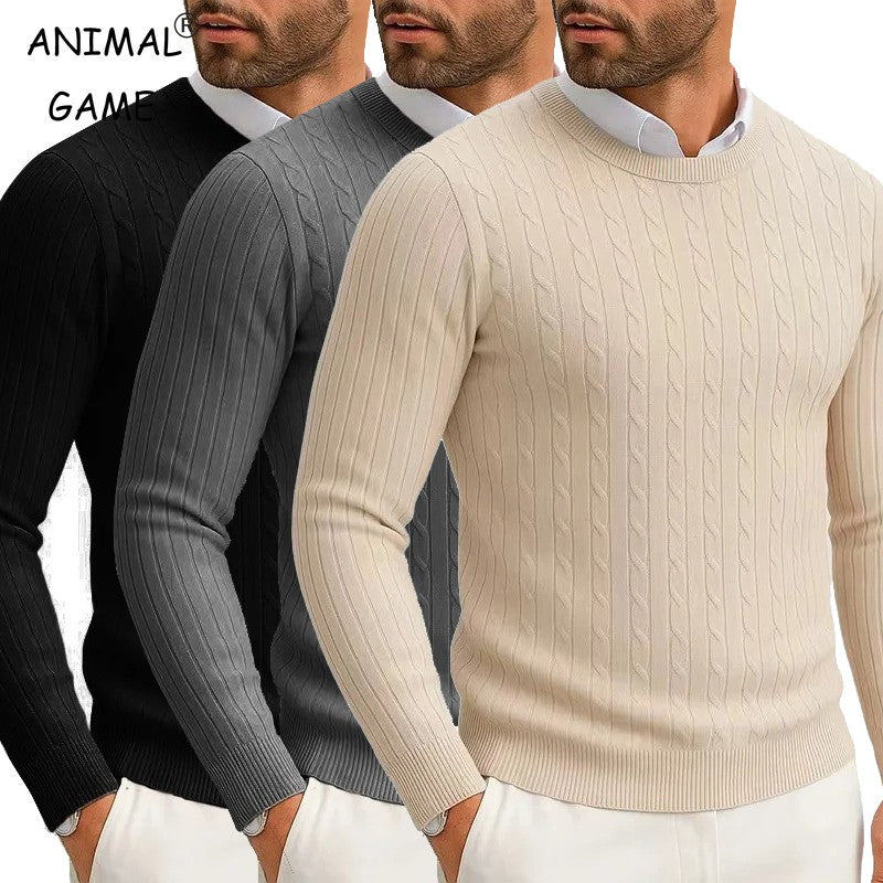 Men's Crewneck Knitted Pullover Sweater Fit Long Sleeve Casual Sweaters Winter Warm Twist Patterned Cable Work Jumper
