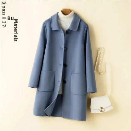 High-End Korean Style Double-Faced Cashmere Woolen Coat for Women Mid-Length Thickened Polyester Fiber Winter Outerwear
