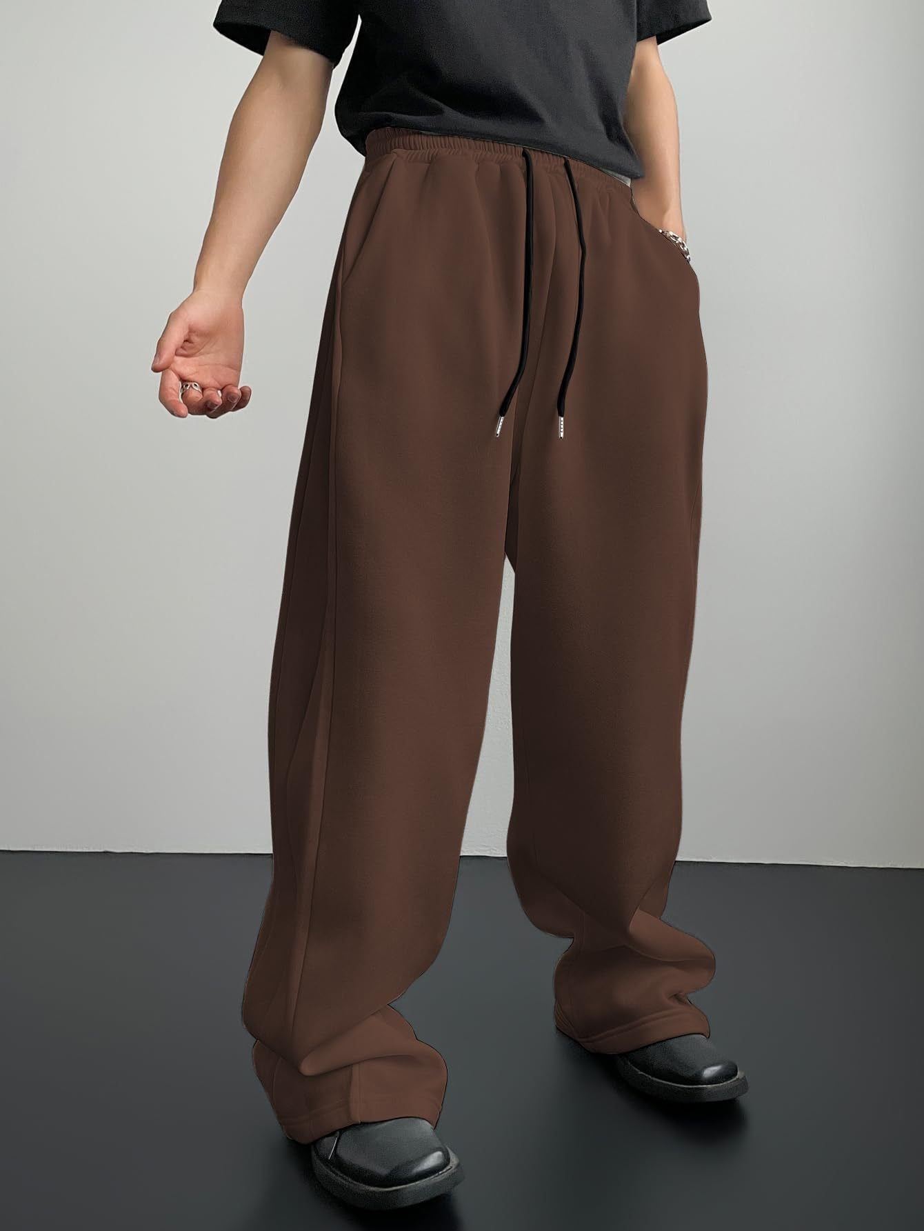 25 European and American men's waist trousers waist drawstring straight wide-leg loose trousers sports trousers pocket men pants