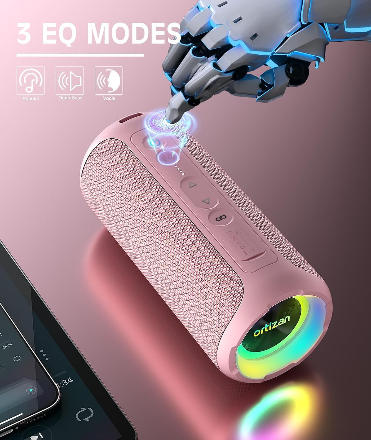 Ortizan X8 Pro, Caixa de Som Portátil Bluetooth à Prova D'Água, Luzes RGB, Qualidade de Som Premium