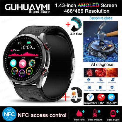 2026 New Health track NFC Air Pump+Air Bag Smartwatch Men Accurate Blood Pressure watches Uric Acid ECG Call Smart Bracelet lady