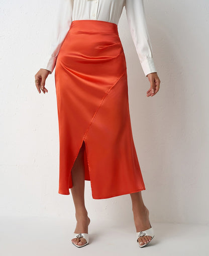 Nighpha Women's Elegant Satin Skirts High Waisted Flared Casual Work Office Fishtail Midi Skirt