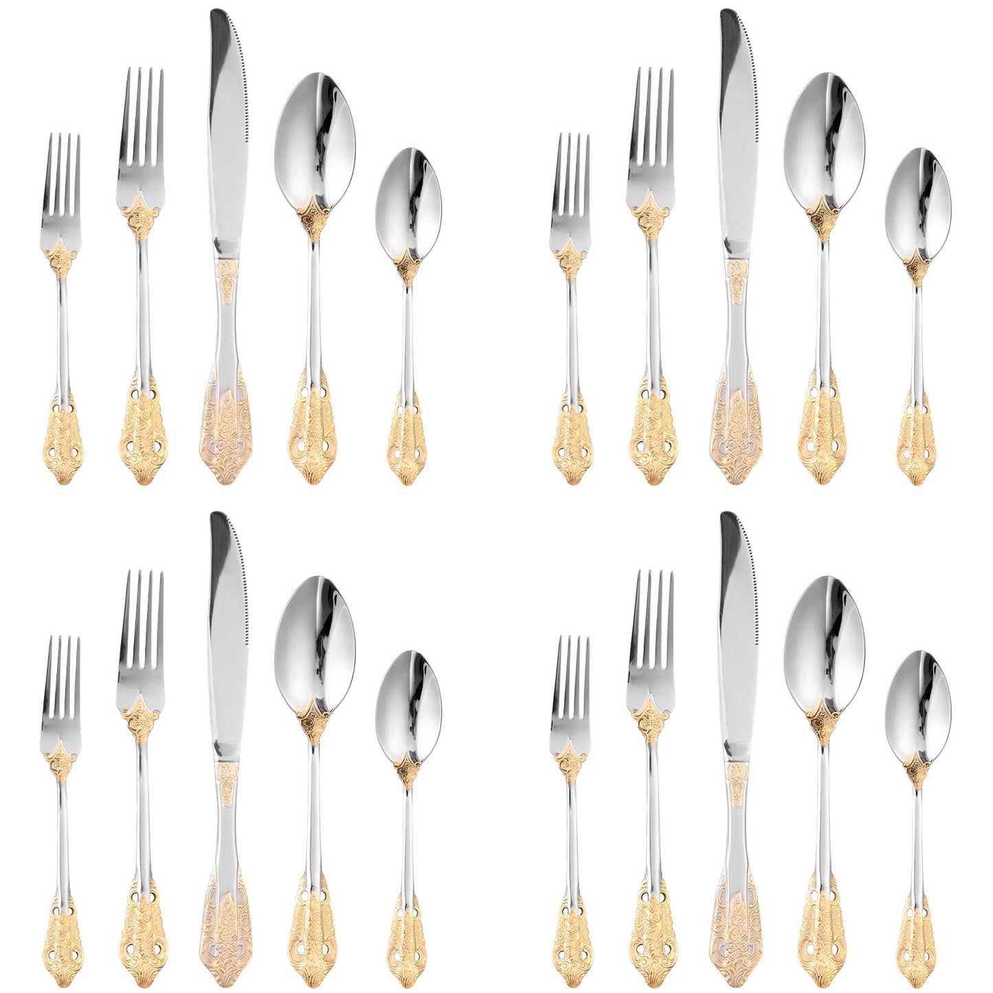 20Pcs High Quality Cutlery Set Handle Exquisite carving Stainless Steel Golden Tableware Knife Fork Spoon Flatware Set Silverwar