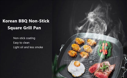 DEOUNY Korean BBQ Grill Pan with Maifan Stone Coated Surface Non-Stick Camping Frying Pan Portable BBQ Grill Plate for Outdoor