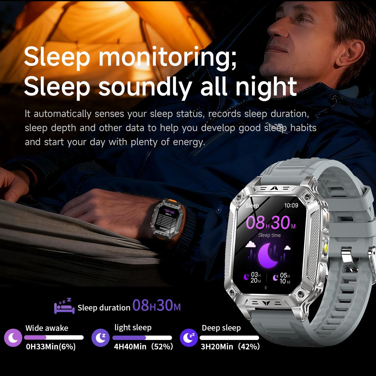 2026 Novo 1400mAh Bateria Grande Militar Ao Ar Livre 2.01 polegadas Smartwatch Masculino 10ATM À Prova D'água Chamada Bluetooth Relógio Inteligente Esportivo
