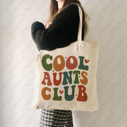Cool Aunts Club Pattern Tote Bag Canvas Bags Shoulder Bag for Daily Retro Cool Aunts Eras Reusable Shopping Handbags