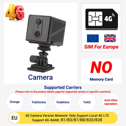 5MP 4G SIM Card Mini Camera Human Detection WiFi Camera Built-In 3000mAh Battery Security Surveillance Camcorder Video Recorder