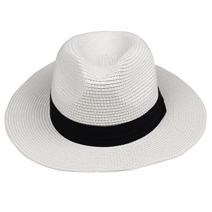 LNPBD Moda verão chapéu de palha feminino branco de aba reta larga chapéu jazz fedora chapéu de sol boné de praia verão