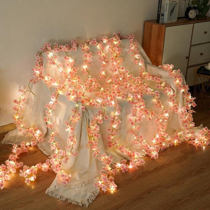 1Pcs Artificial Flowers Pink Cherry Blossom Vine 180CM LED Lights Garland for Home Decor Wedding Decoration DIY Party Supplies