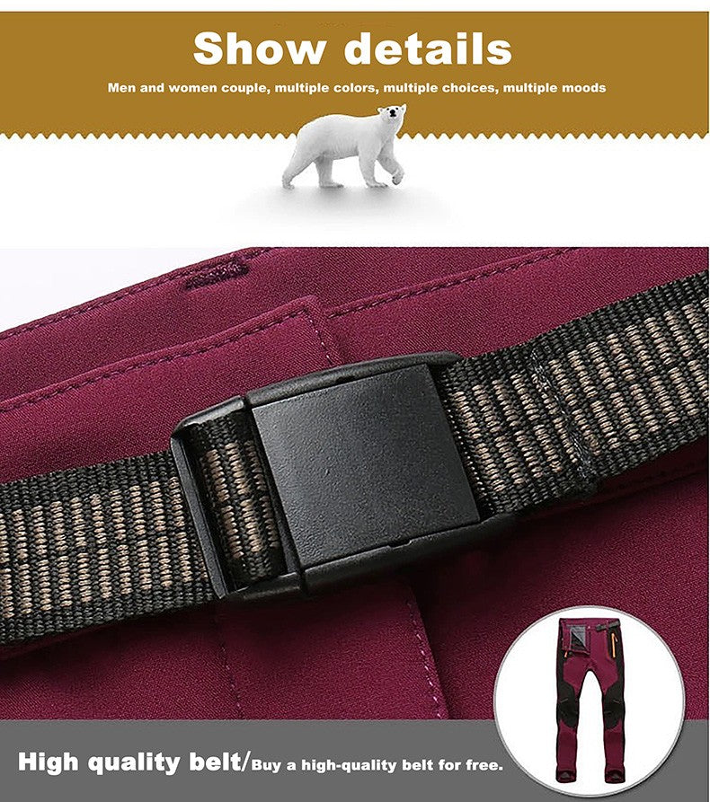 JNLN Women Winter Fleece Pants Warm Waterproof Hiking Pants Outdoor Camping Climbing Skiing Soft Shell Windproof Rain Trousers