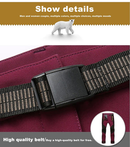 JNLN Women Winter Fleece Pants Warm Waterproof Hiking Pants Outdoor Camping Climbing Skiing Soft Shell Windproof Rain Trousers