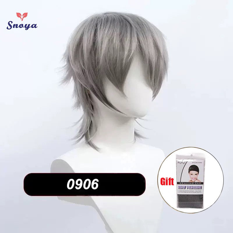 Perucas Curtas Sintéticas Snoya com Franja Corte Pixie Peruca Desfiada para Festa Cosplay para Homens e Mulheres Rosa Vermelho Verde Roxo Estilo Coreano Peruca Masculina