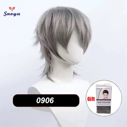 Perucas Curtas Sintéticas Snoya com Franja Corte Pixie Peruca Desfiada para Festa Cosplay para Homens e Mulheres Rosa Vermelho Verde Roxo Estilo Coreano Peruca Masculina