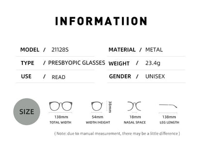 Óculos de Leitura Masculinos Retangulares de Metal com Armação Grande, Hastes Flexíveis, Óculos de Presbiopia para Idosos com Bloqueio de Luz Azul e Proteção para os Olhos
