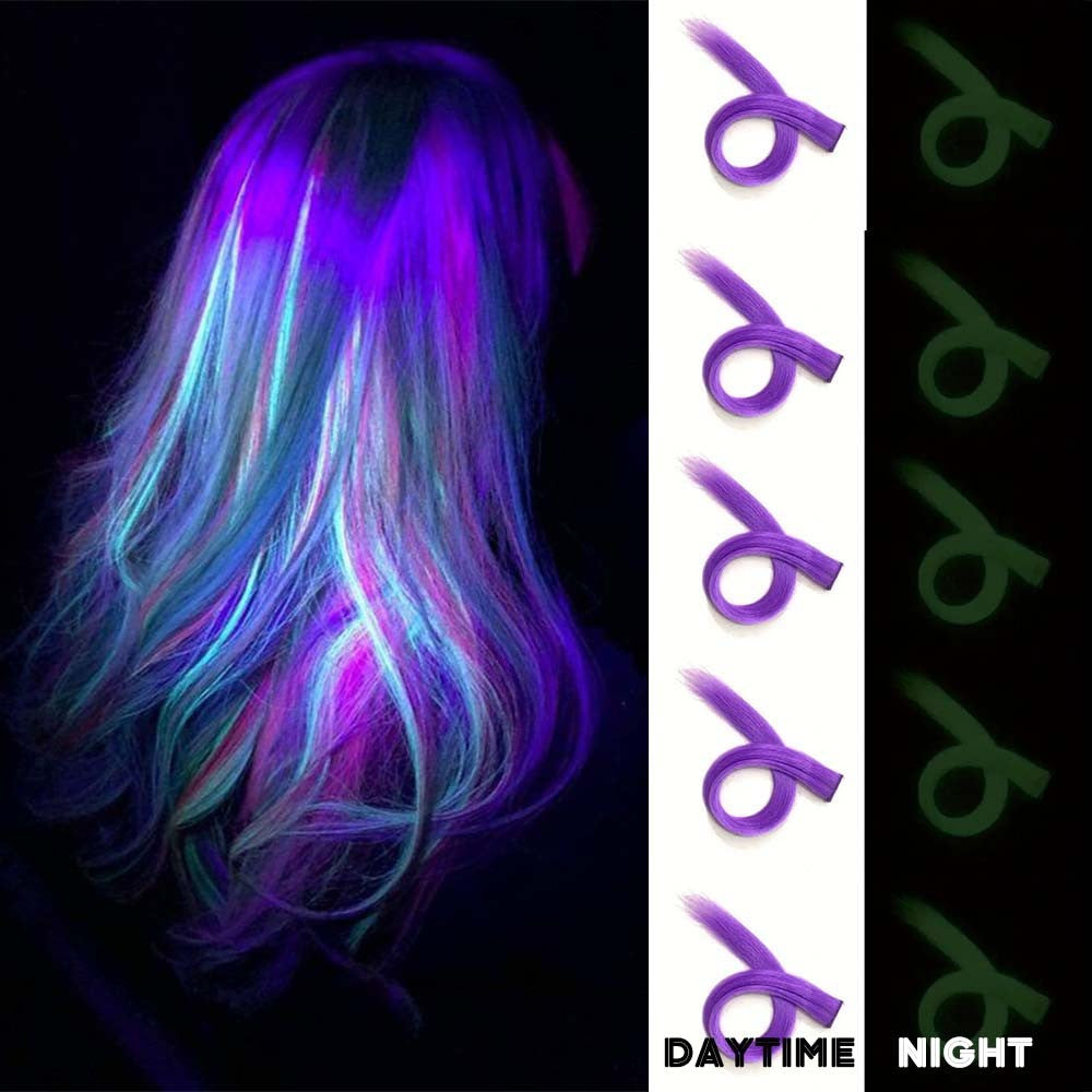 5 Unidades Mechas de Cabelo Luminosas Sintéticas Neon Presilha Fake Acessórios de Cabelo para Festas Extensão de Cabelo Brilha no Escuro Y2K