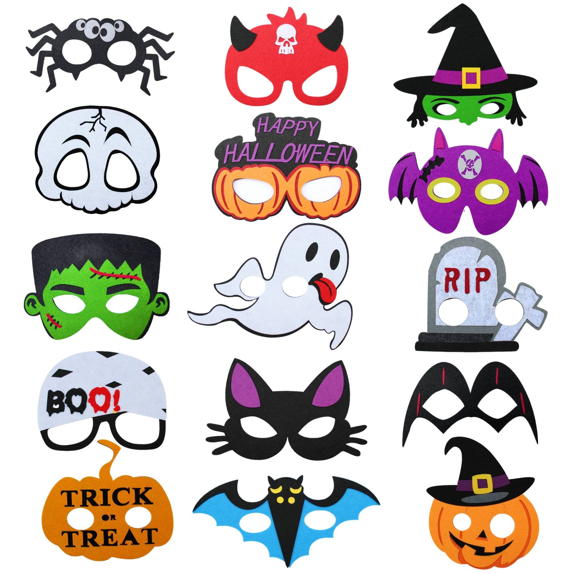 15/30pcs Felt Halloween Mask NO DIY Felt Mask Craft Kit Halloween Cat Witch Pumpkin Vampire Ghost Costume Accessories for Party