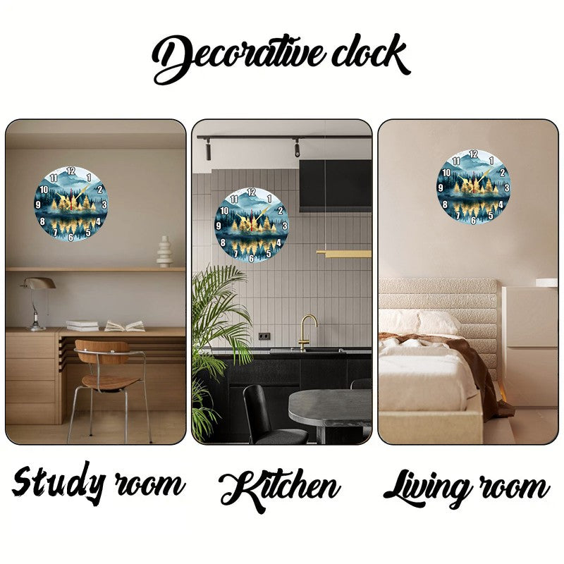 Natural Scenery Wooden Round Silent Hanging Wall Clock,Suitable For Living Room,Office,Study Room,Bedroom,Home Decoration