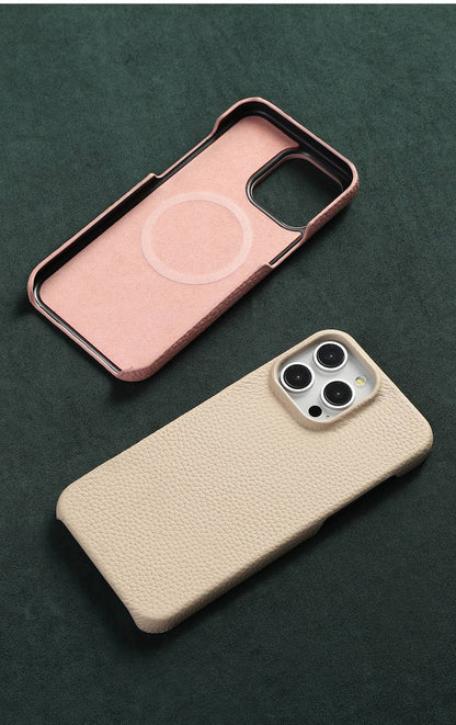 para Capa Magsafe para iPhone 17 15 16 Pro Max Air 17Pro Couro de Vaca Natural Lichia Protetor Magnético Capa Traseira de Luxo para Celular