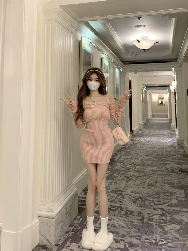 MEXZT Y2K Knitted Mini Dress Women Streetwear Sexy Off Shoulder Sweater A Line Dresses Christmas Party Korean Bodycon Vestidos