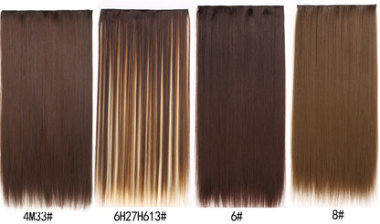 16 Presilhas em Apliques de Cabelo 60cm de Comprimento Liso Penteado Sintético Loiro Preto Perucas Resistente ao Calor Cabelo Falso 6Pçs/Conjunto