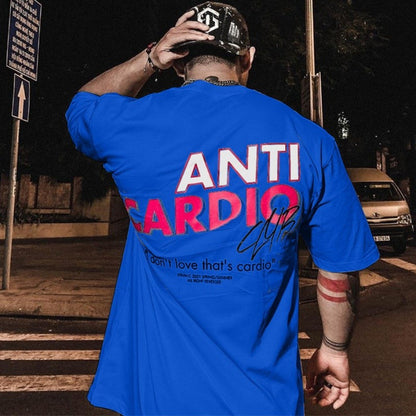 summer ANTI CARDIO Oversized sports t shirt short sleeves cotton t shirt Gym Fitness Male Training Workout Cotton Tees Tops