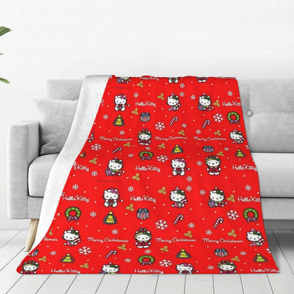 Christmas Hello Kitty Blankets Quality Warm Throw Blanket Winter Travel Office Couch Bed Graphic Bedspread